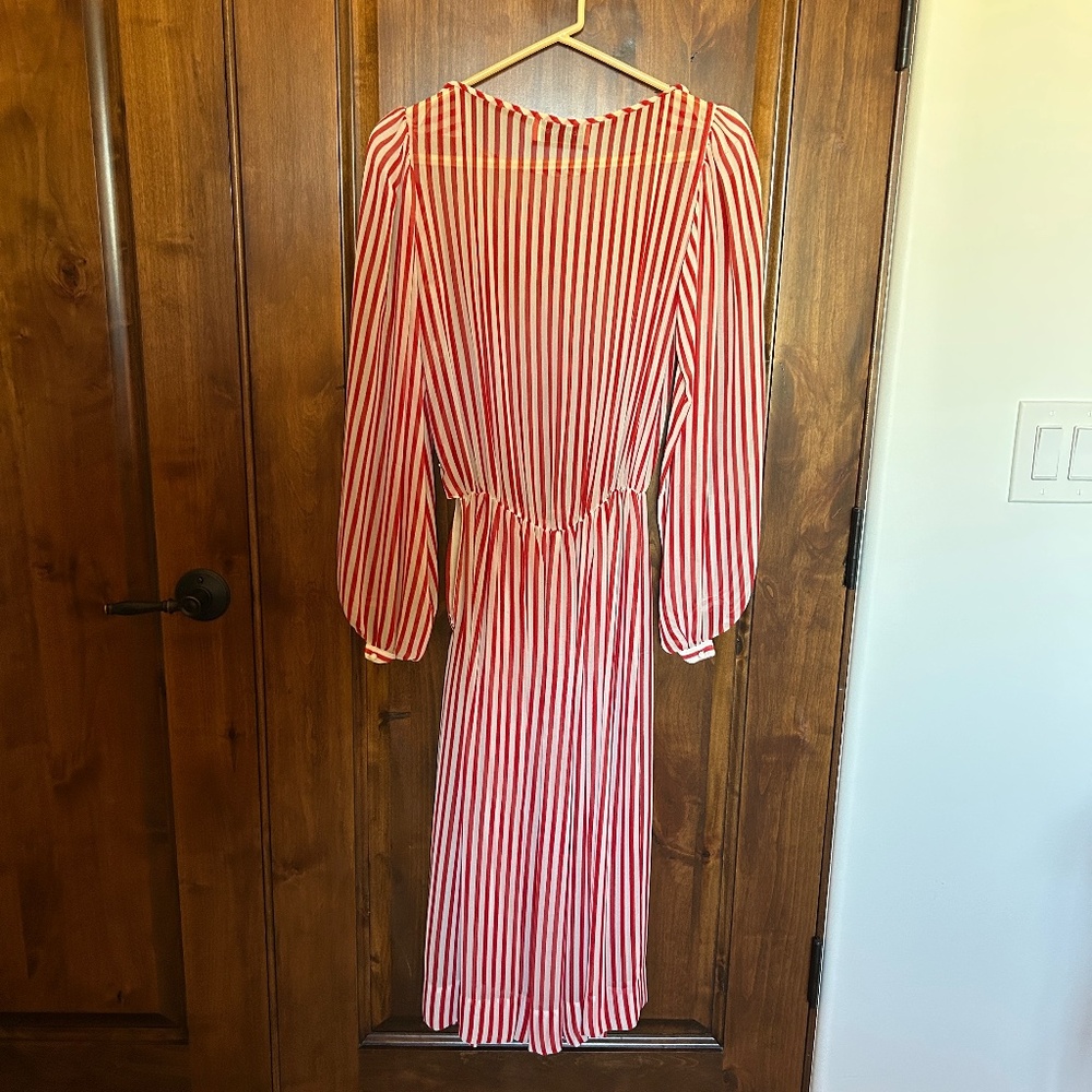 Albert Nipon Sheer Red And White Stripe Dress - image 2